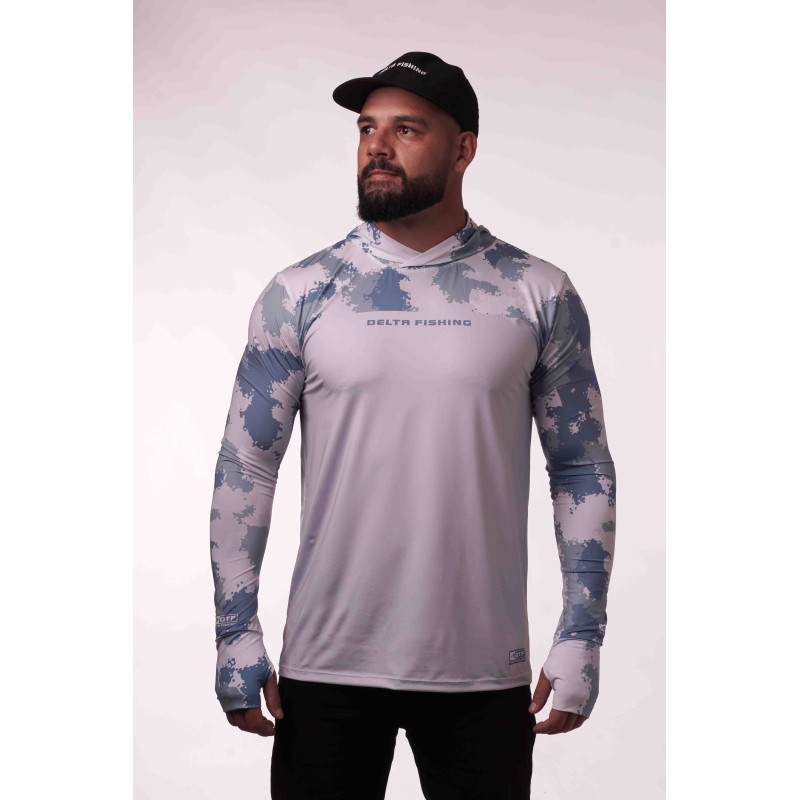 DTF 2002-5 - CAMISA FLEX CAMO AQUA BLUR COMFORT - CINZA