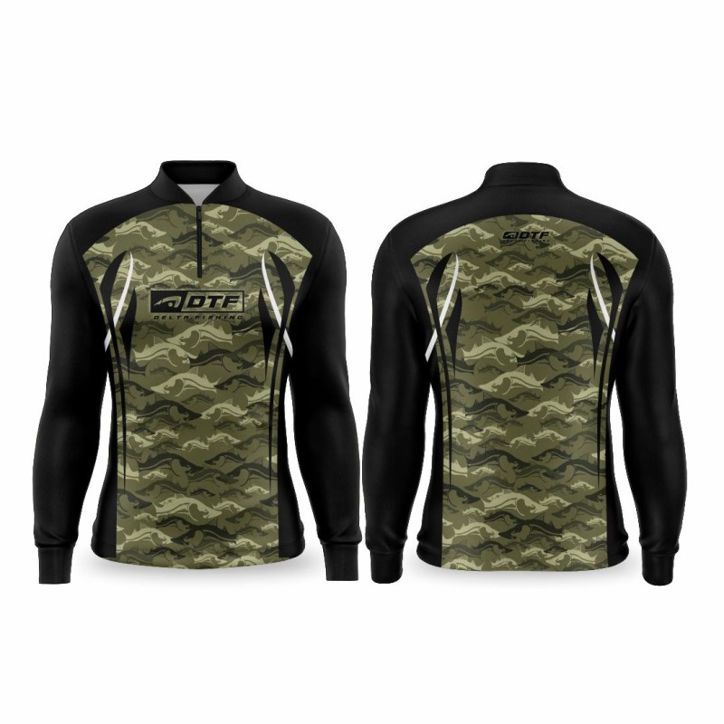 DTF 1111-1  - CAMISA ZÍPER COMFORT ML SNOOK CAMOUFLAGE - VERDE